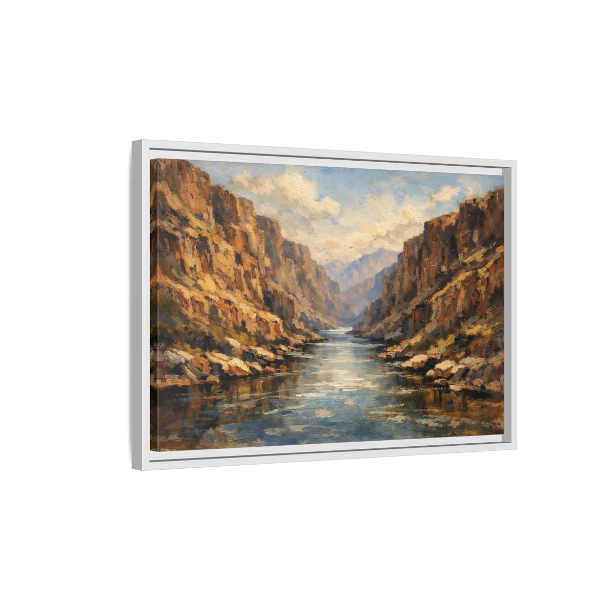 Side Mockup 1. Nature Canyon River Brown Blue Canyon shown as stretched canvas wall art