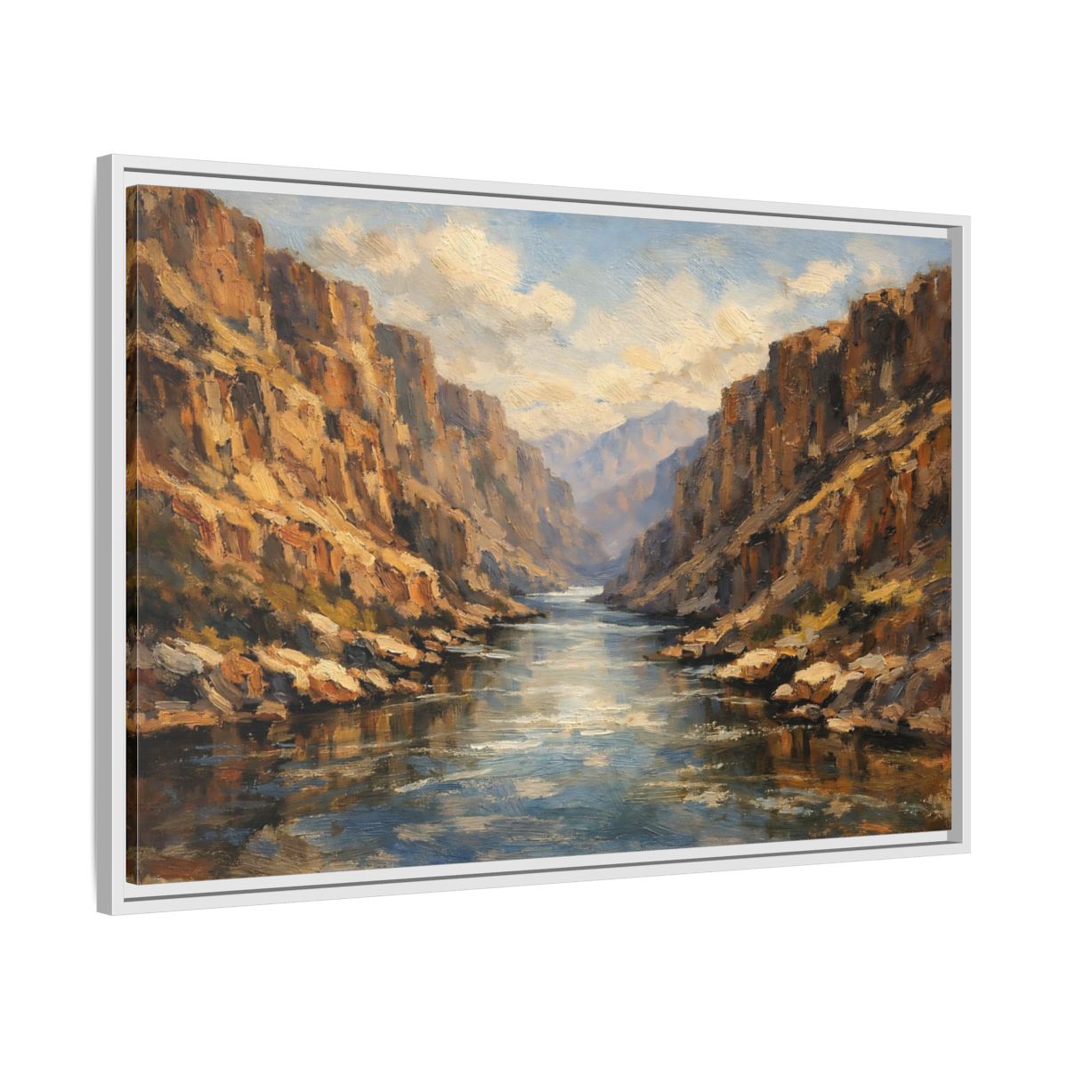 Side Mockup 8. Nature Canyon River Brown Blue Canyon shown as stretched canvas wall art