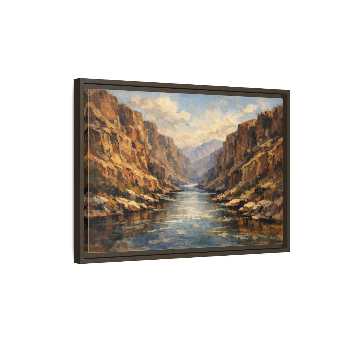 Side Mockup 2. Nature Canyon River Brown Blue Canyon shown as stretched canvas wall art