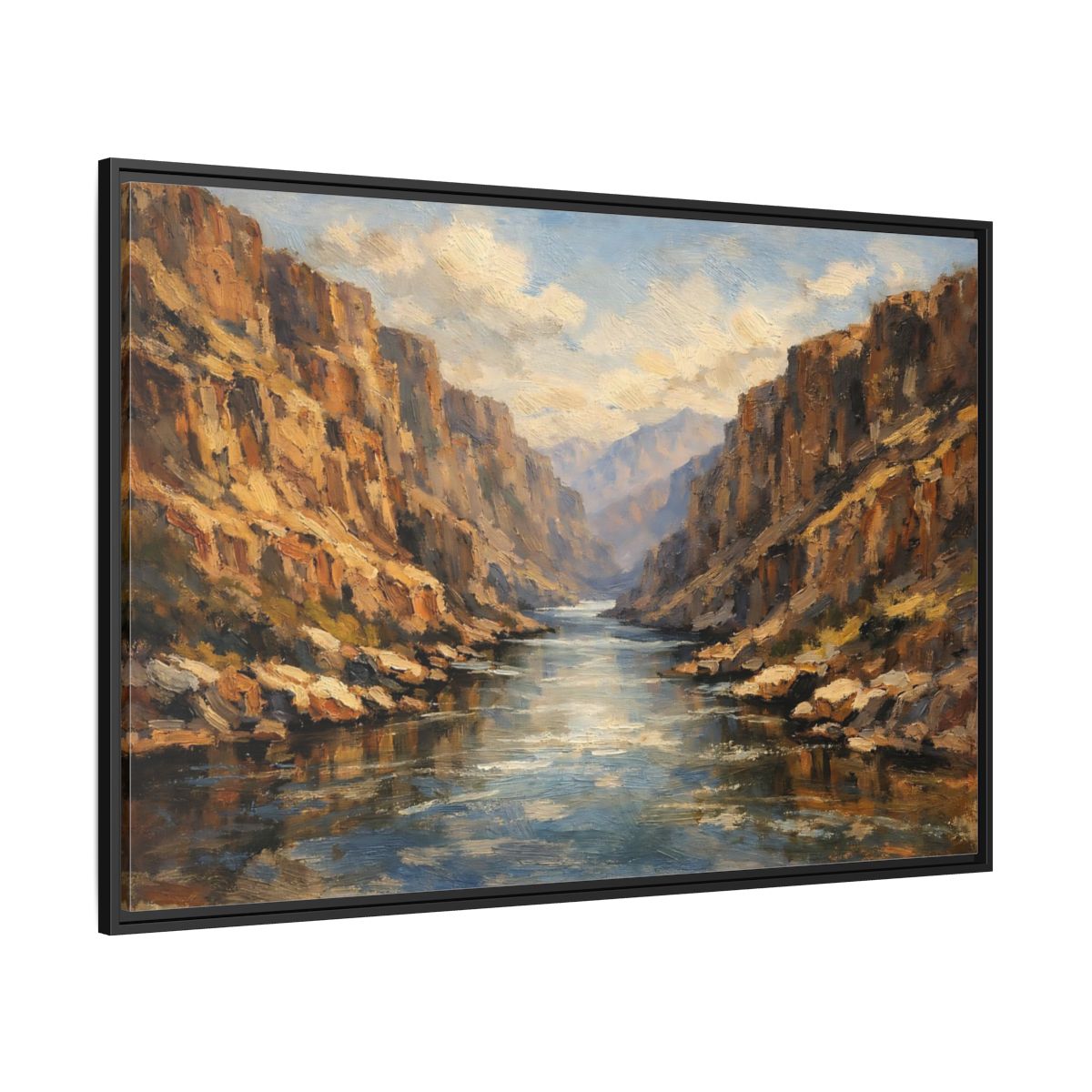 Side Mockup 12. Nature Canyon River Brown Blue Canyon shown as stretched canvas wall art