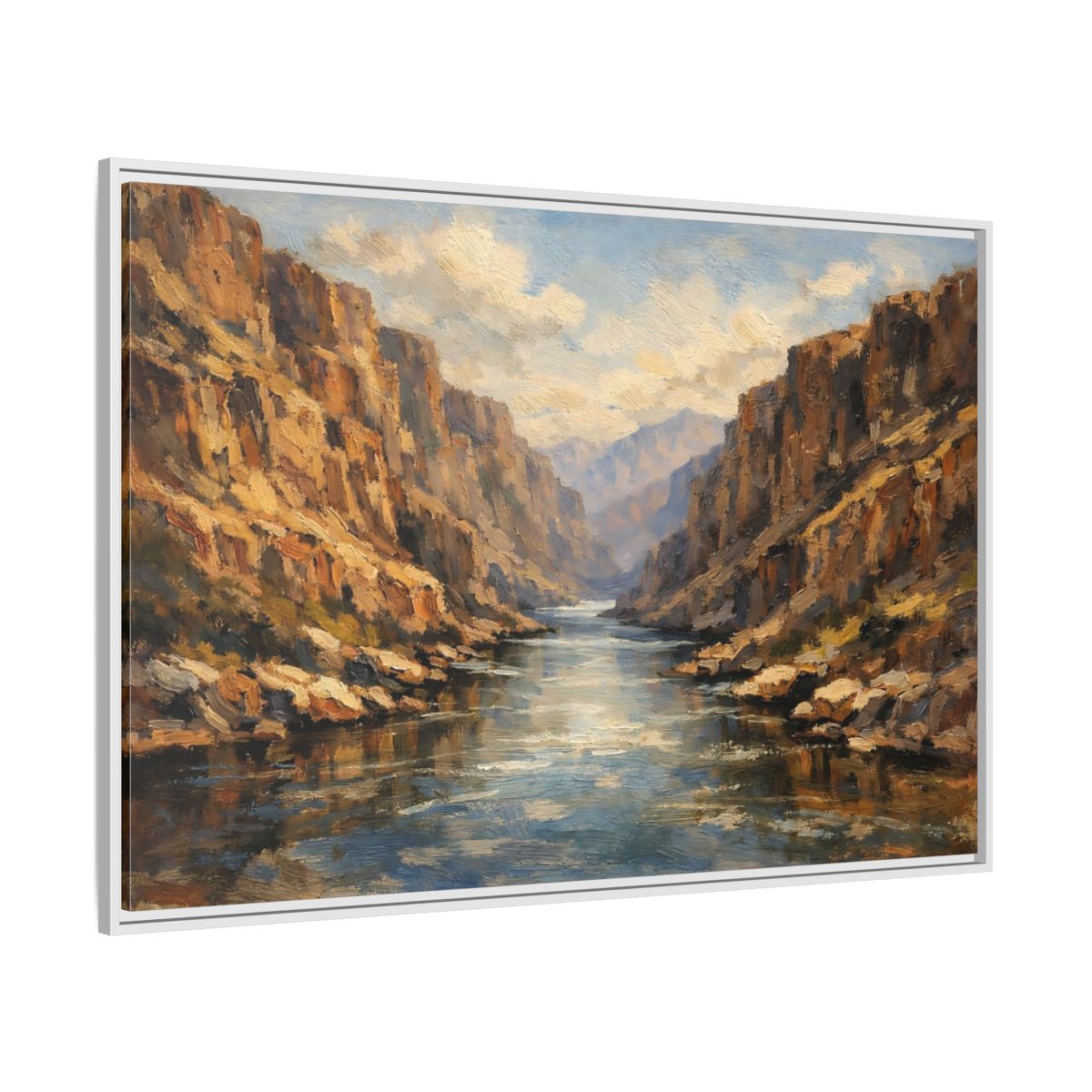 Side Mockup 7. Nature Canyon River Brown Blue Canyon shown as stretched canvas wall art