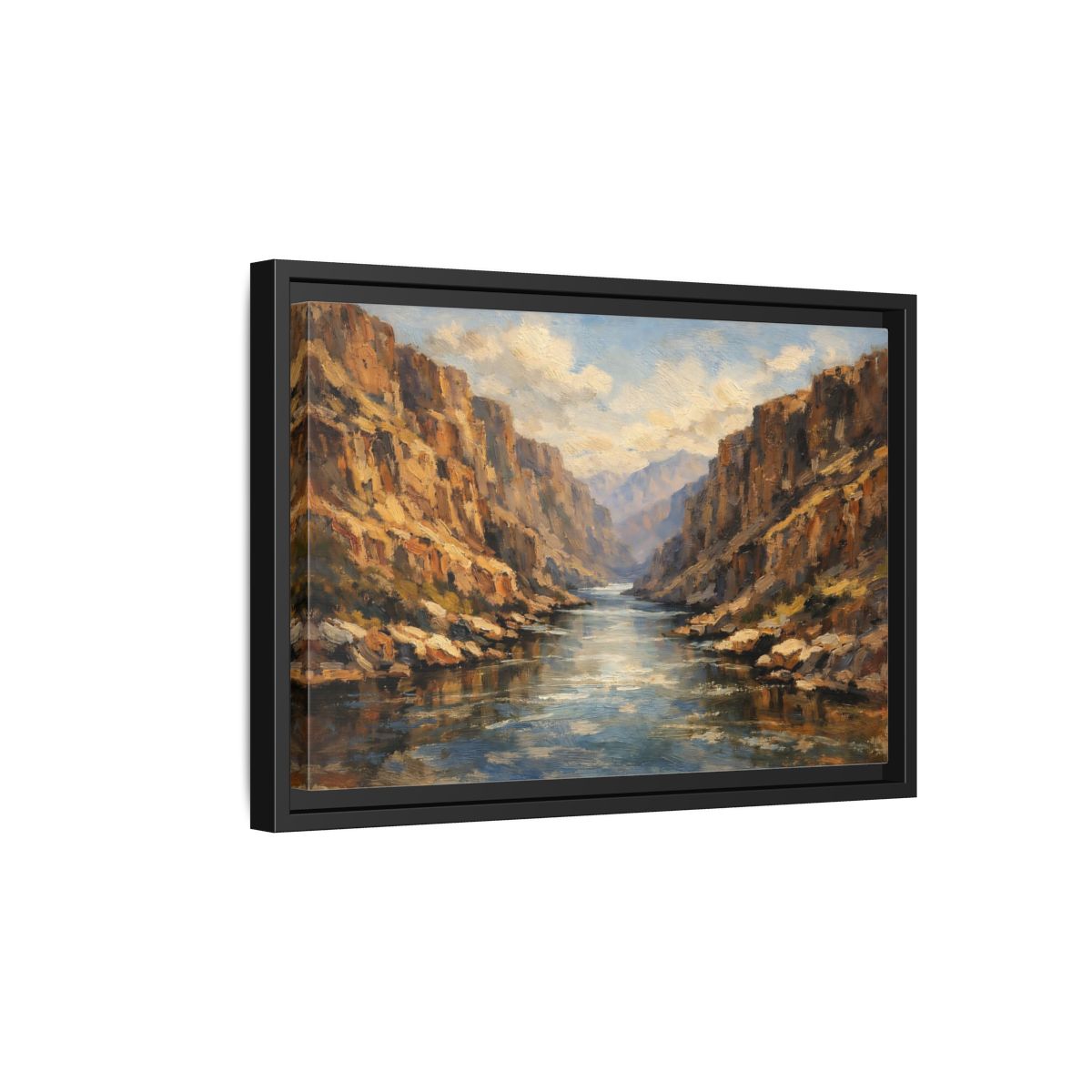 Side Mockup 6. Nature Canyon River Brown Blue Canyon shown as stretched canvas wall art