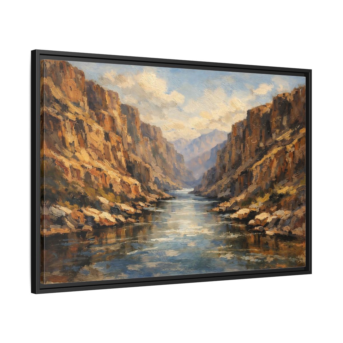 Side Mockup 13. Nature Canyon River Brown Blue Canyon shown as stretched canvas wall art