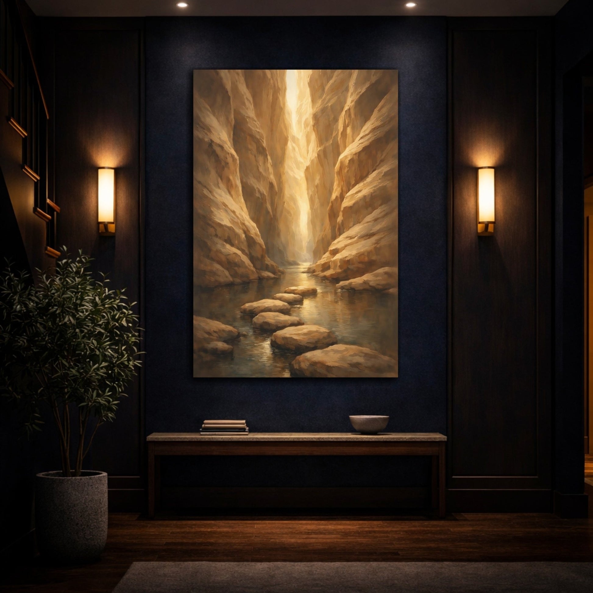 Nature Canyon River Golden - Canvas Wall Art Print - YesArtYes