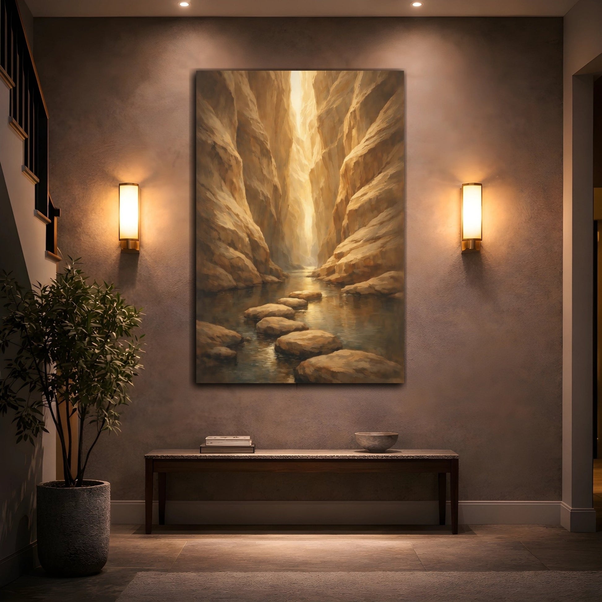 Nature Canyon River Golden - Canvas Wall Art Print - YesArtYes