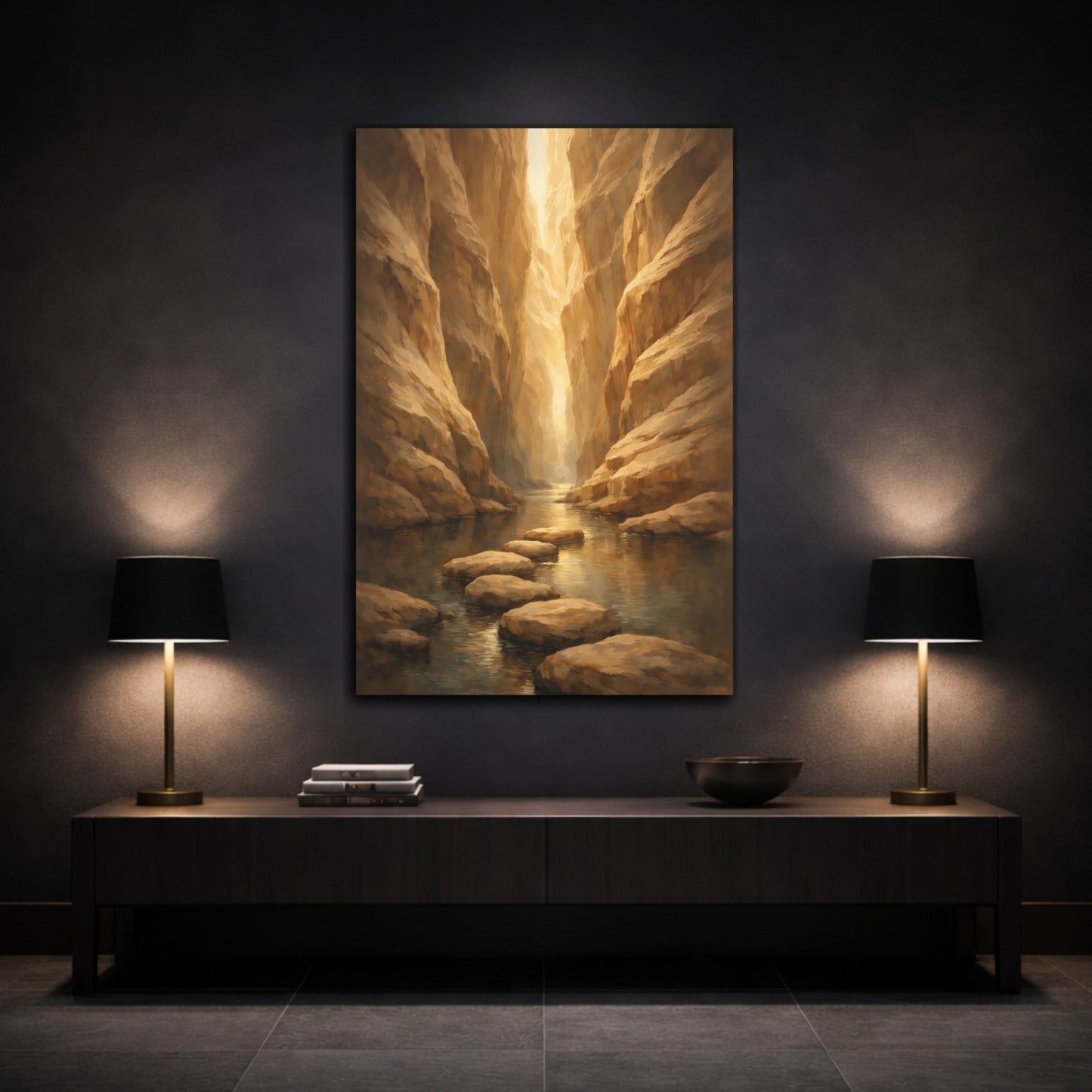 Nature Canyon River Golden - Canvas Wall Art Print - YesArtYes