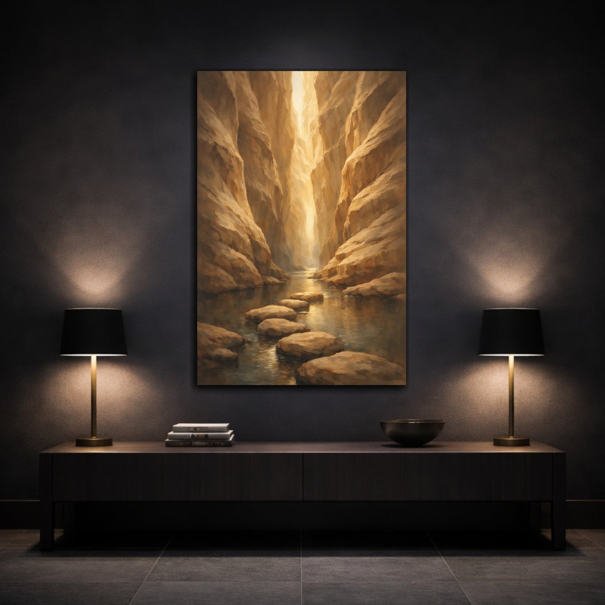 Nature Canyon River Golden - Canvas Wall Art Print - YesArtYes