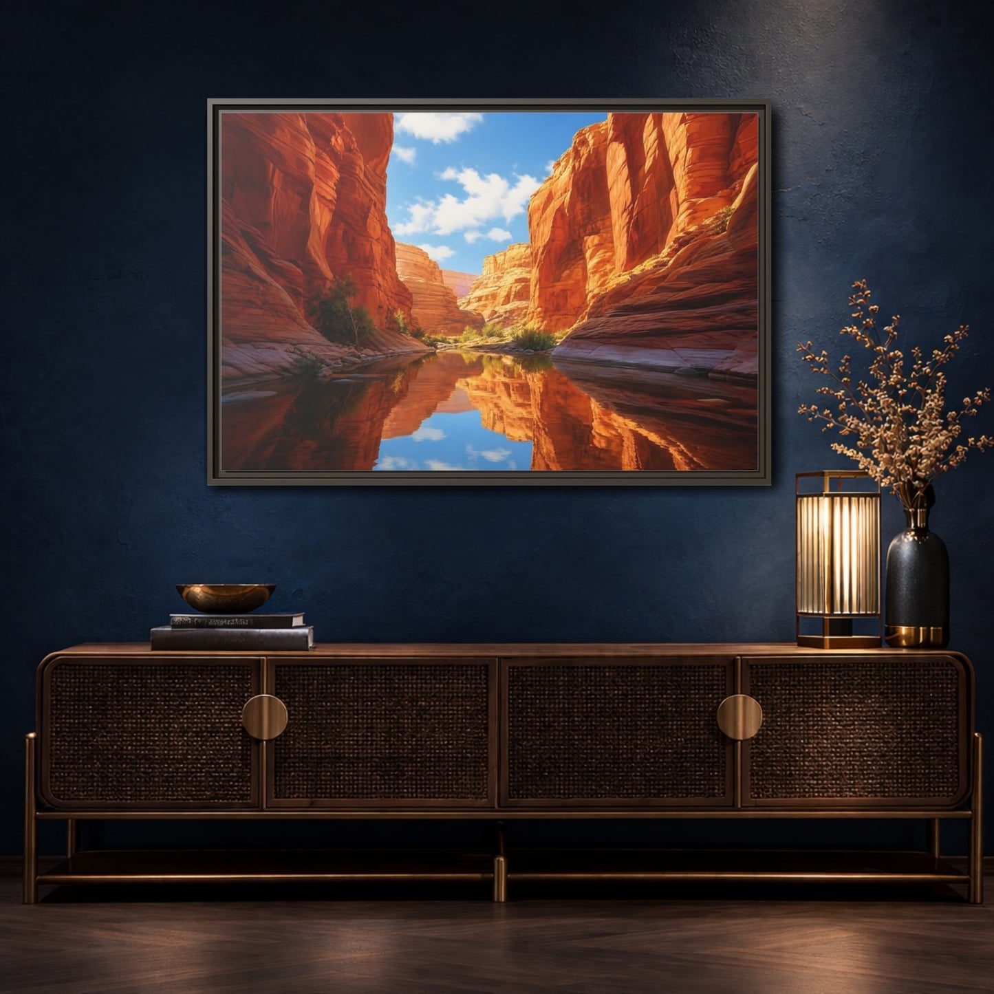 Mockup 4. Nature Canyon River Orange Canyon shown as stretched canvas wall art