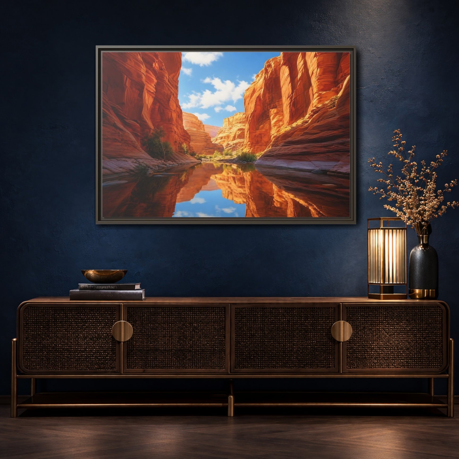 Mockup 4. Nature Canyon River Orange Canyon shown as stretched canvas wall art