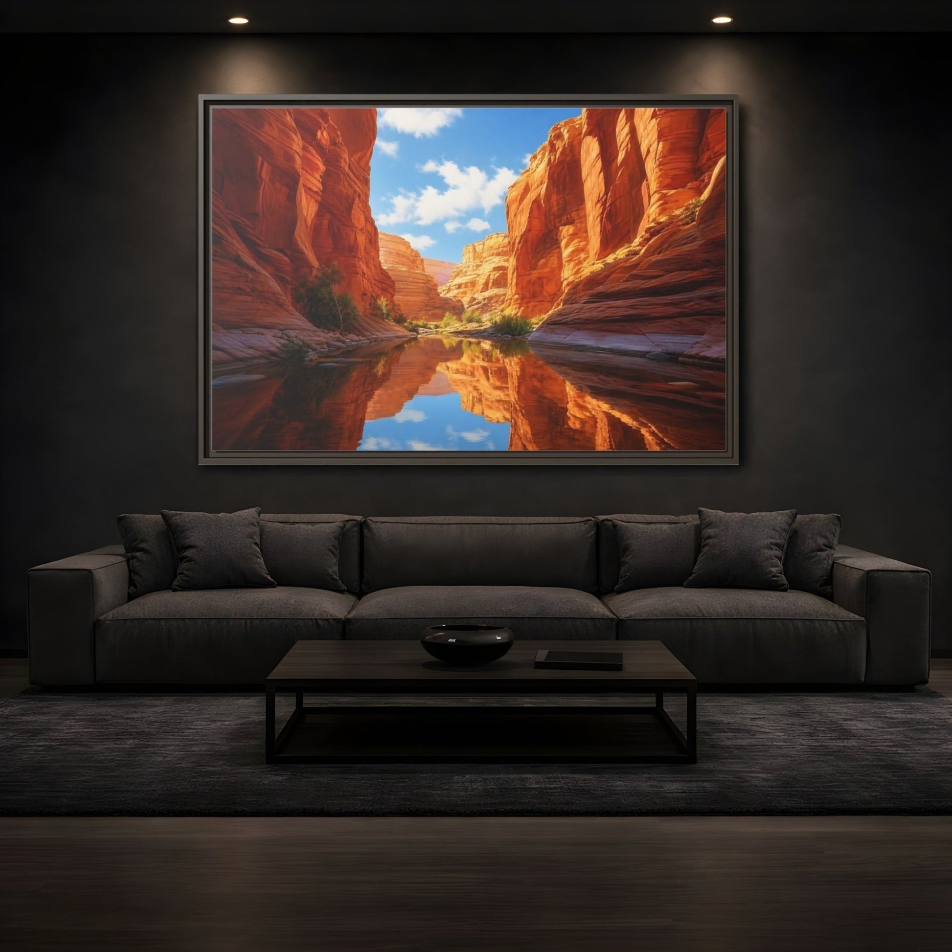 Nature Canyon River Orange Framed Canvas Print – Realistic Decor for Living Room, Above Console Table - YesArtYes