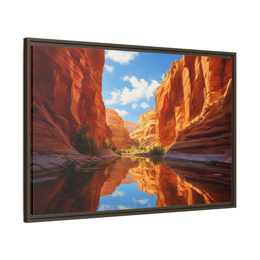 Nature Canyon River Orange Framed Canvas Print – Realistic Decor for Living Room, Above Console Table - YesArtYes