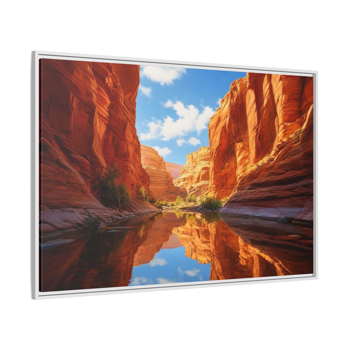 Nature Canyon River Orange Framed Canvas Print – Realistic Decor for Living Room, Above Console Table - YesArtYes