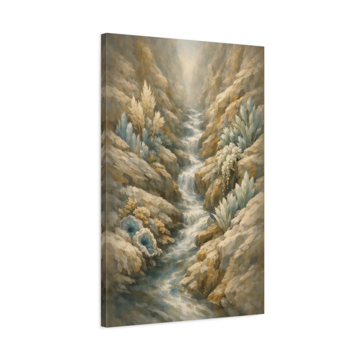 Side Mockup 2. Nature Canyon Stream Crystal Canyon shown as stretched canvas wall art