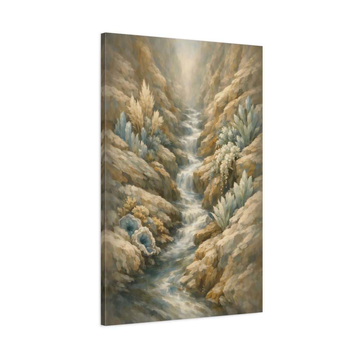 Side Mockup 1. Nature Canyon Stream Crystal Canyon shown as stretched canvas wall art