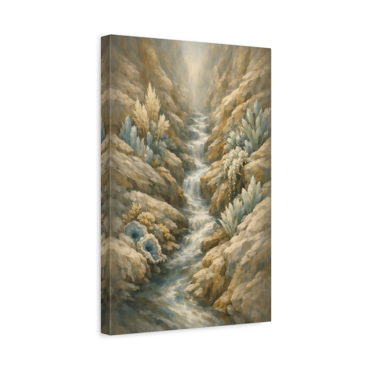 Side Mockup 4. Nature Canyon Stream Crystal Canyon shown as stretched canvas wall art