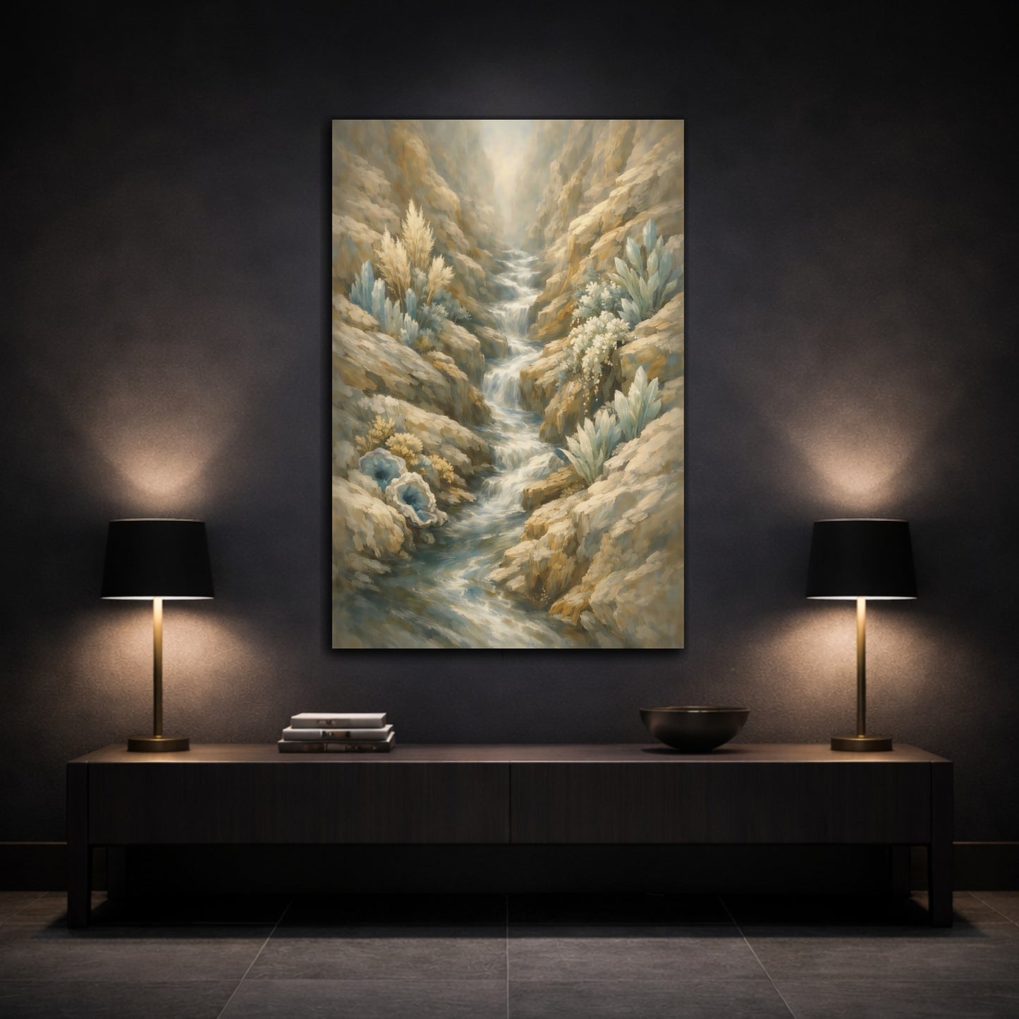 Mockup 2. Nature Canyon Stream Crystal Canyon shown as stretched canvas wall art