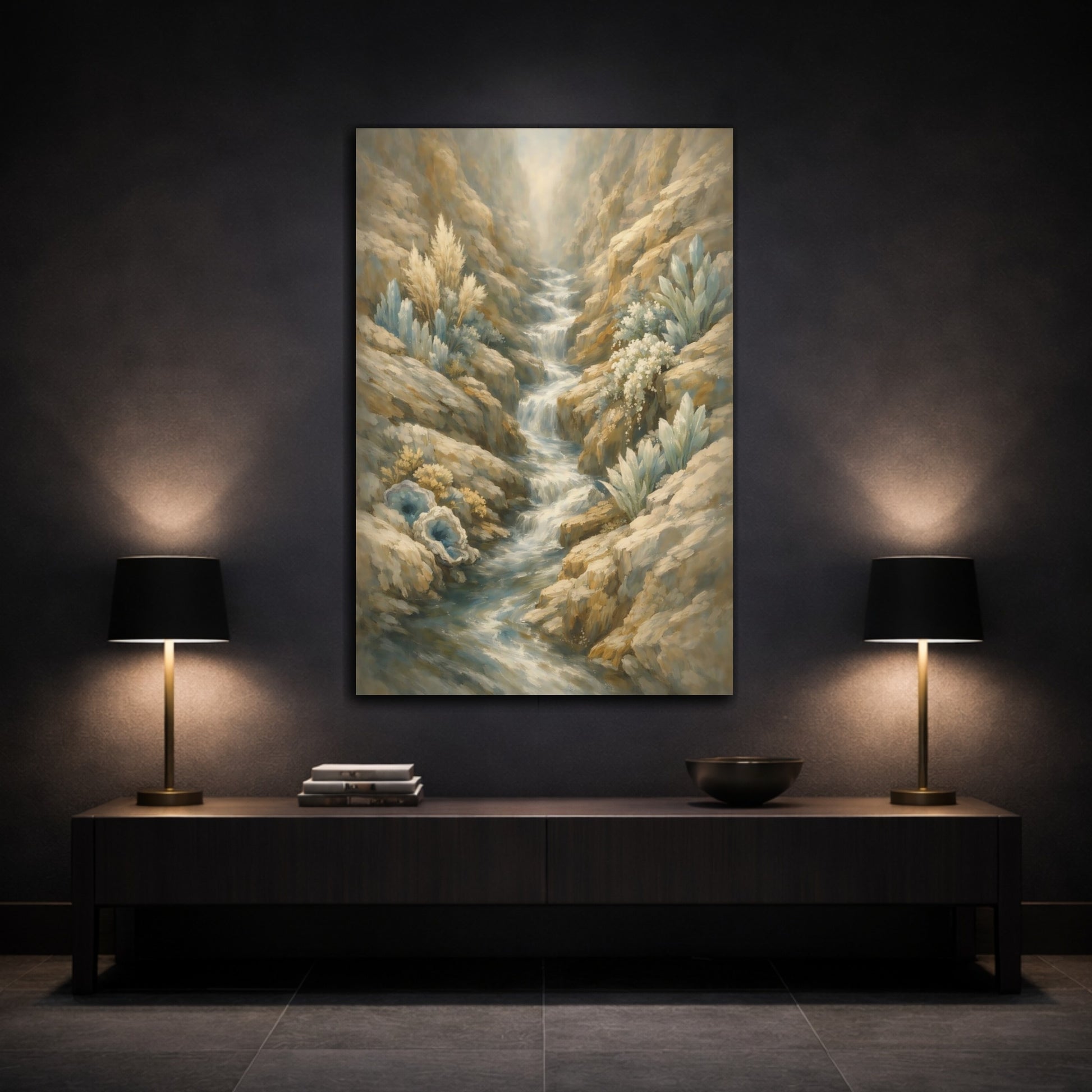 Mockup 2. Nature Canyon Stream Crystal Canyon shown as stretched canvas wall art