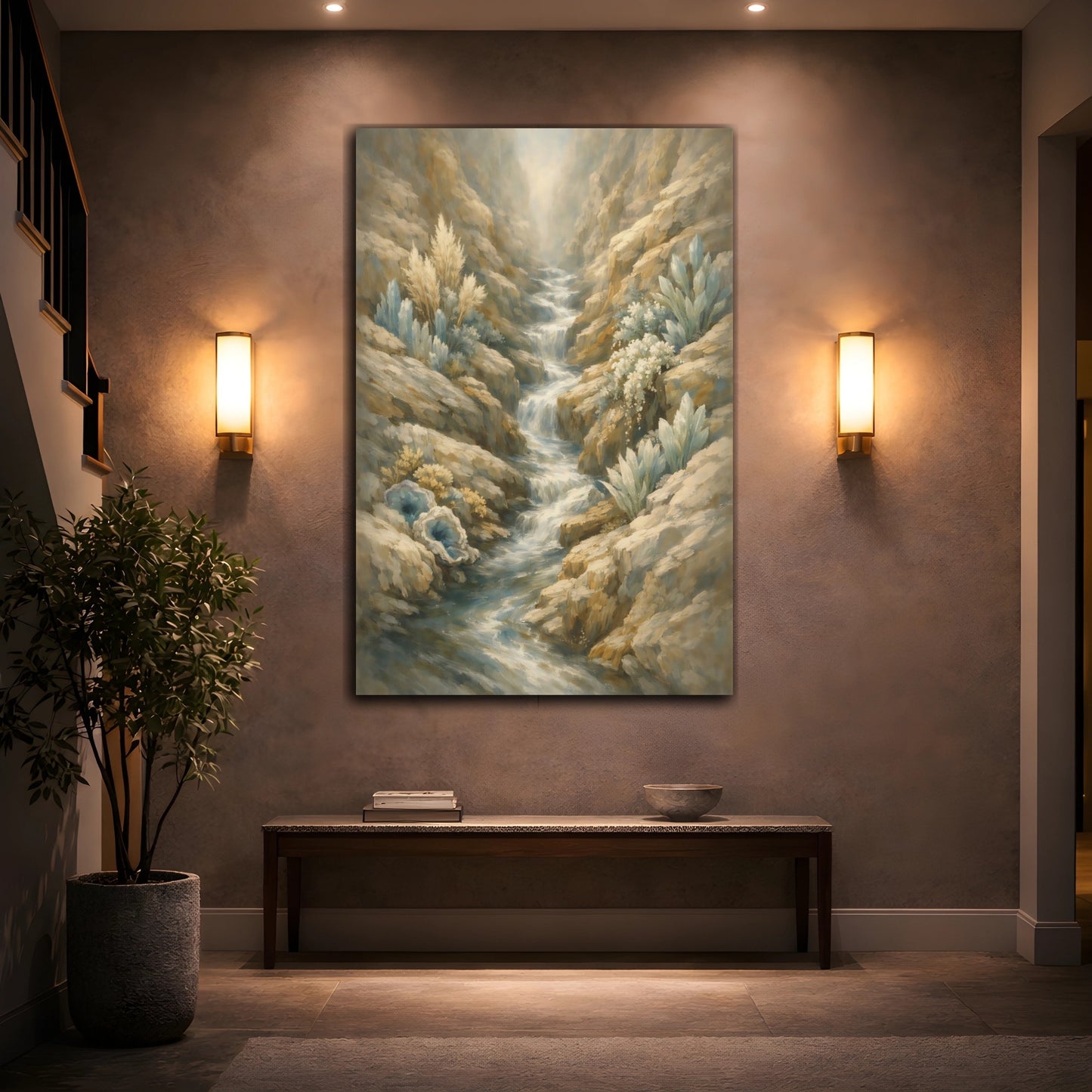 Mockup 3. Nature Canyon Stream Crystal Canyon shown as stretched canvas wall art
