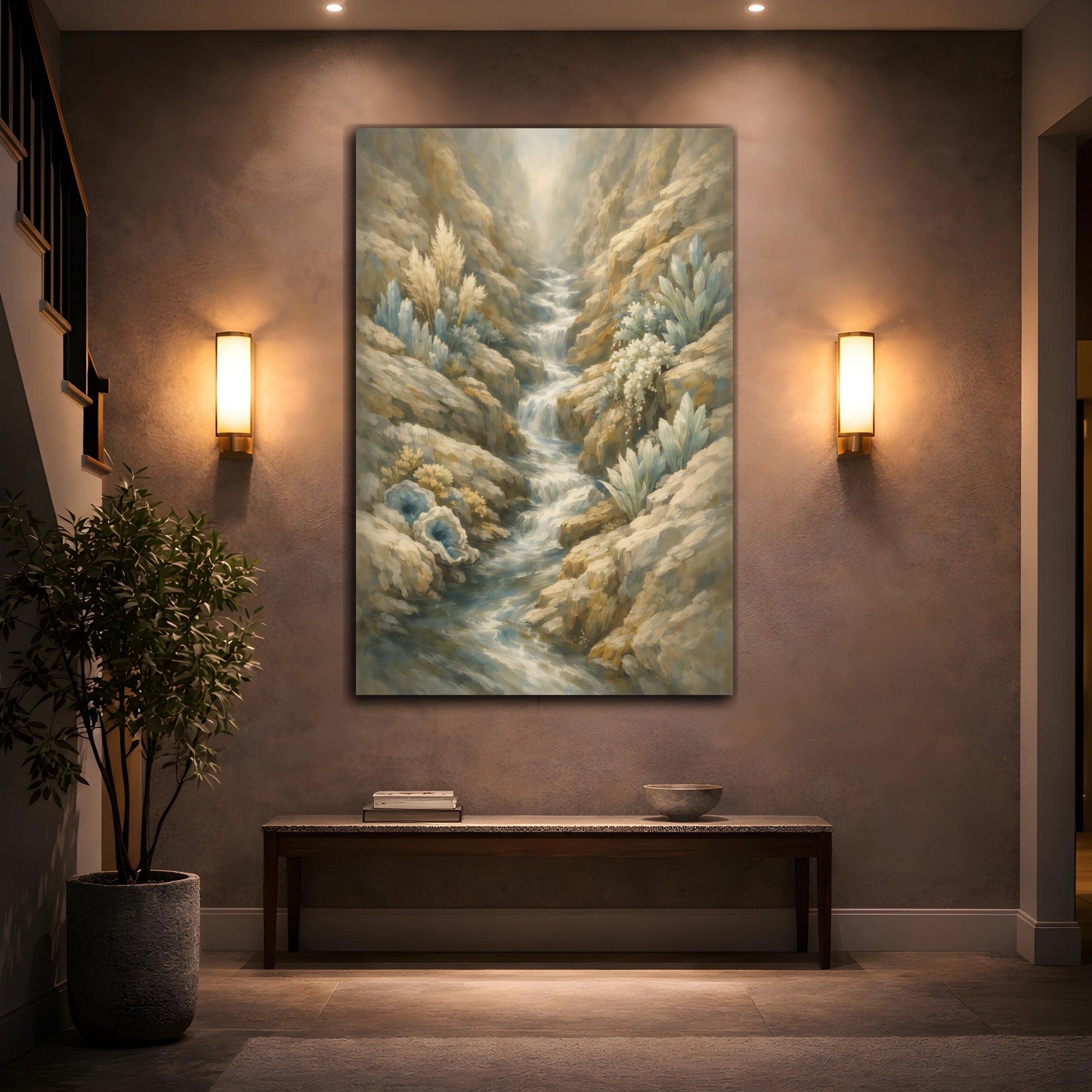 Mockup 3. Nature Canyon Stream Crystal Canyon shown as stretched canvas wall art