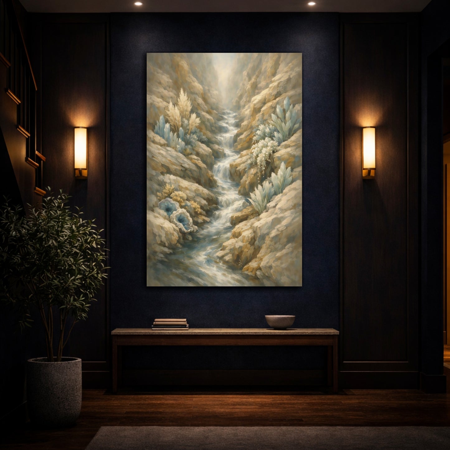 Mockup 4. Nature Canyon Stream Crystal Canyon shown as stretched canvas wall art