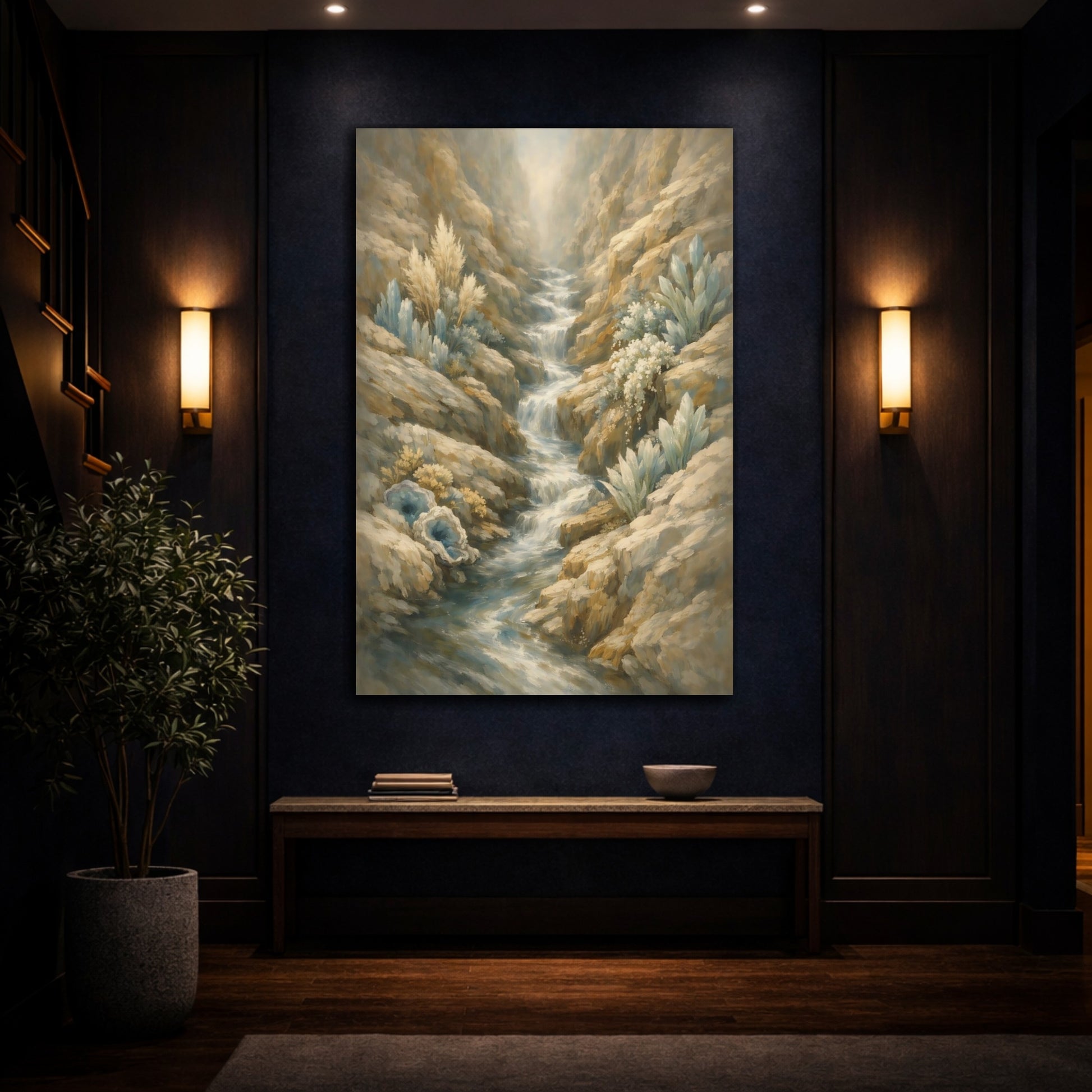 Mockup 4. Nature Canyon Stream Crystal Canyon shown as stretched canvas wall art