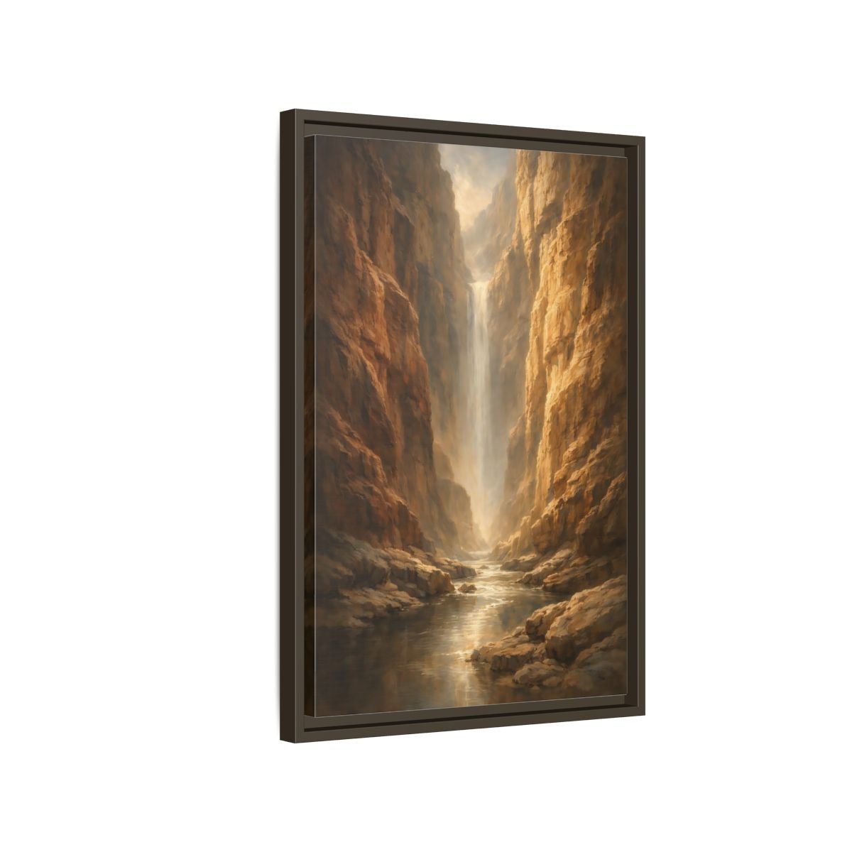 Nature Canyon Waterfall Brown - Framed Canvas Wall Art Print - YesArtYes