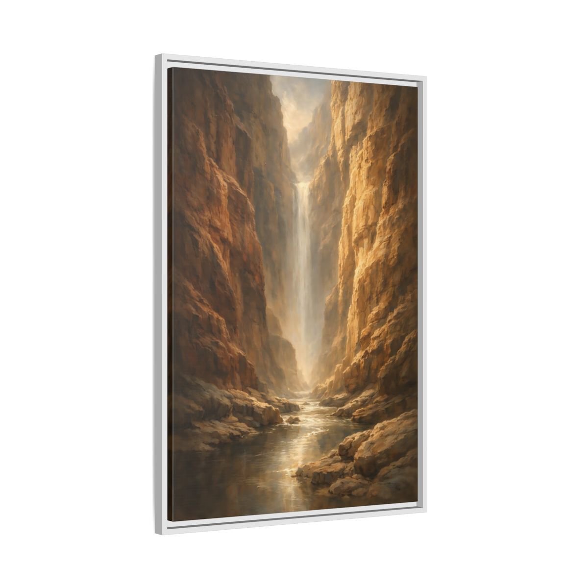 Nature Canyon Waterfall Brown - Framed Canvas Wall Art Print - YesArtYes