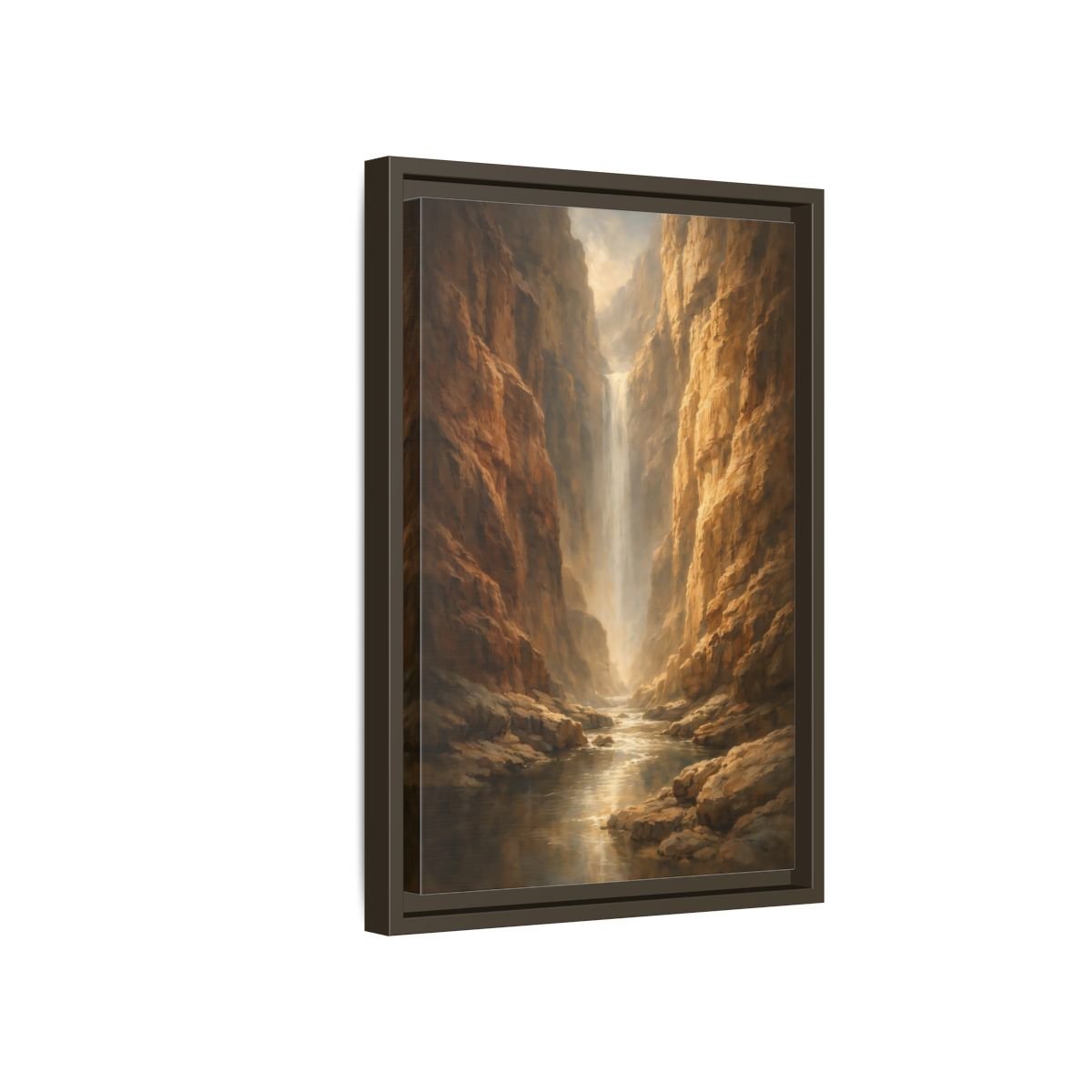 Nature Canyon Waterfall Brown - Framed Canvas Wall Art Print - YesArtYes