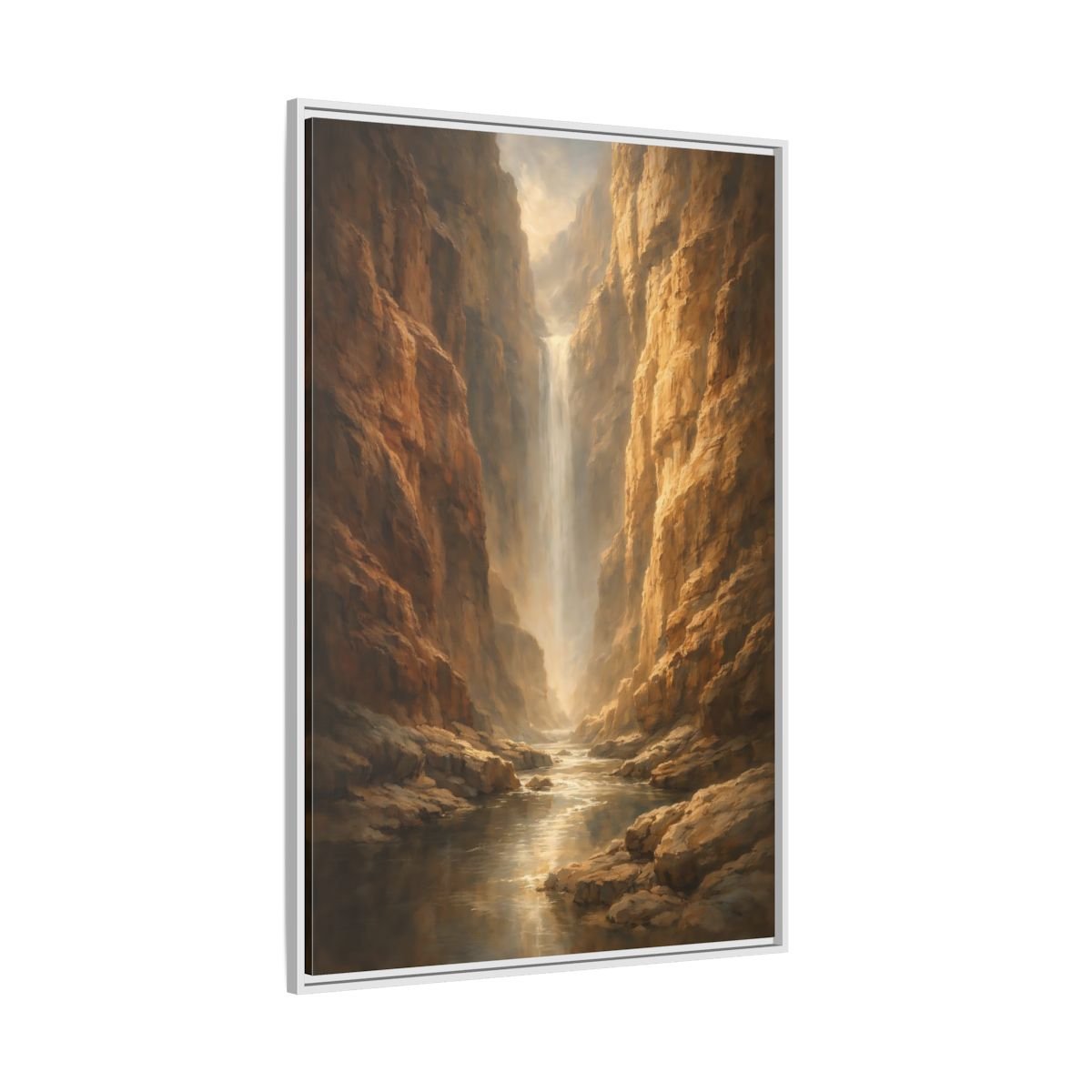 Nature Canyon Waterfall Brown - Framed Canvas Wall Art Print - YesArtYes