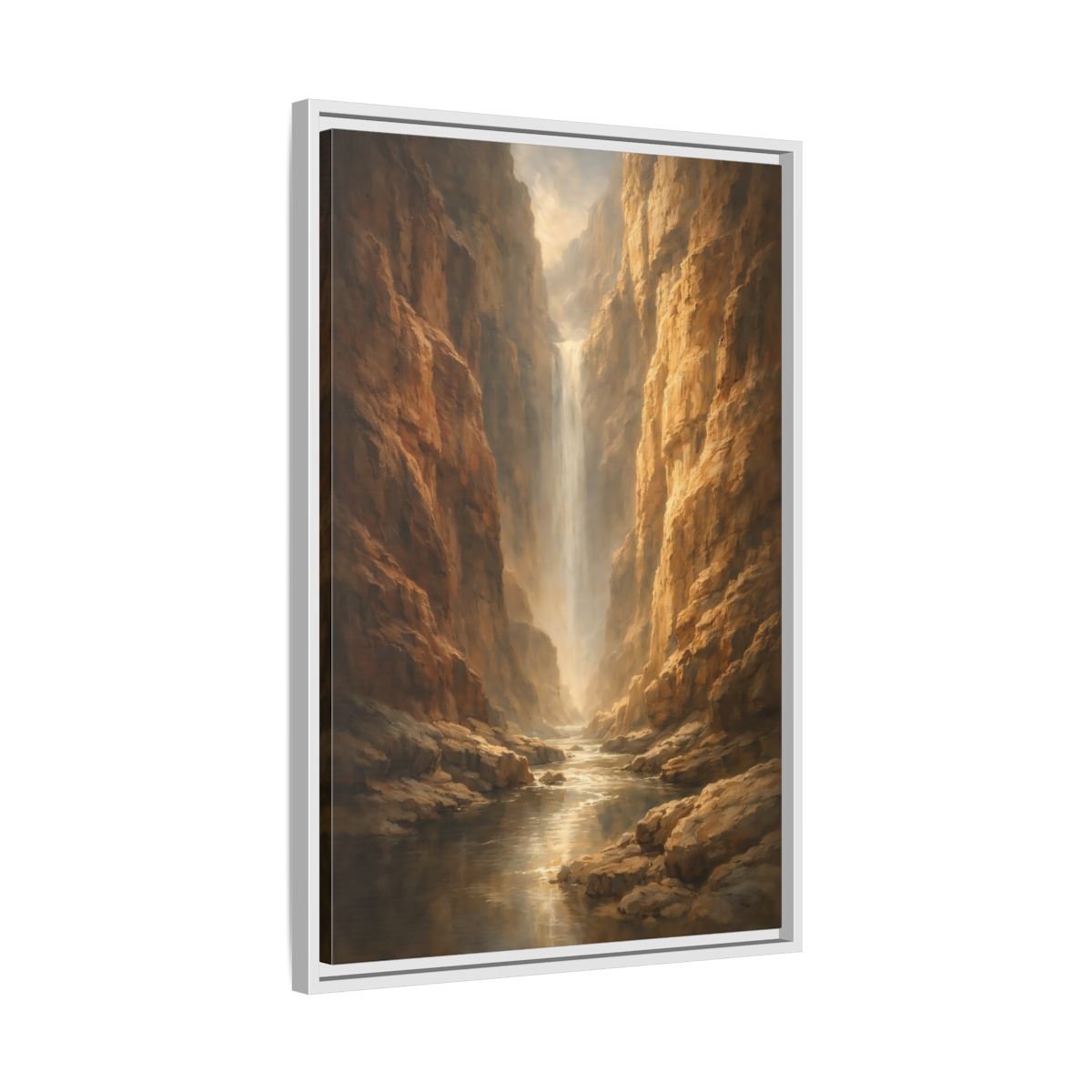 Nature Canyon Waterfall Brown - Framed Canvas Wall Art Print - YesArtYes