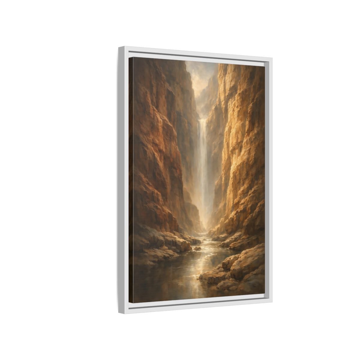 Nature Canyon Waterfall Brown - Framed Canvas Wall Art Print - YesArtYes