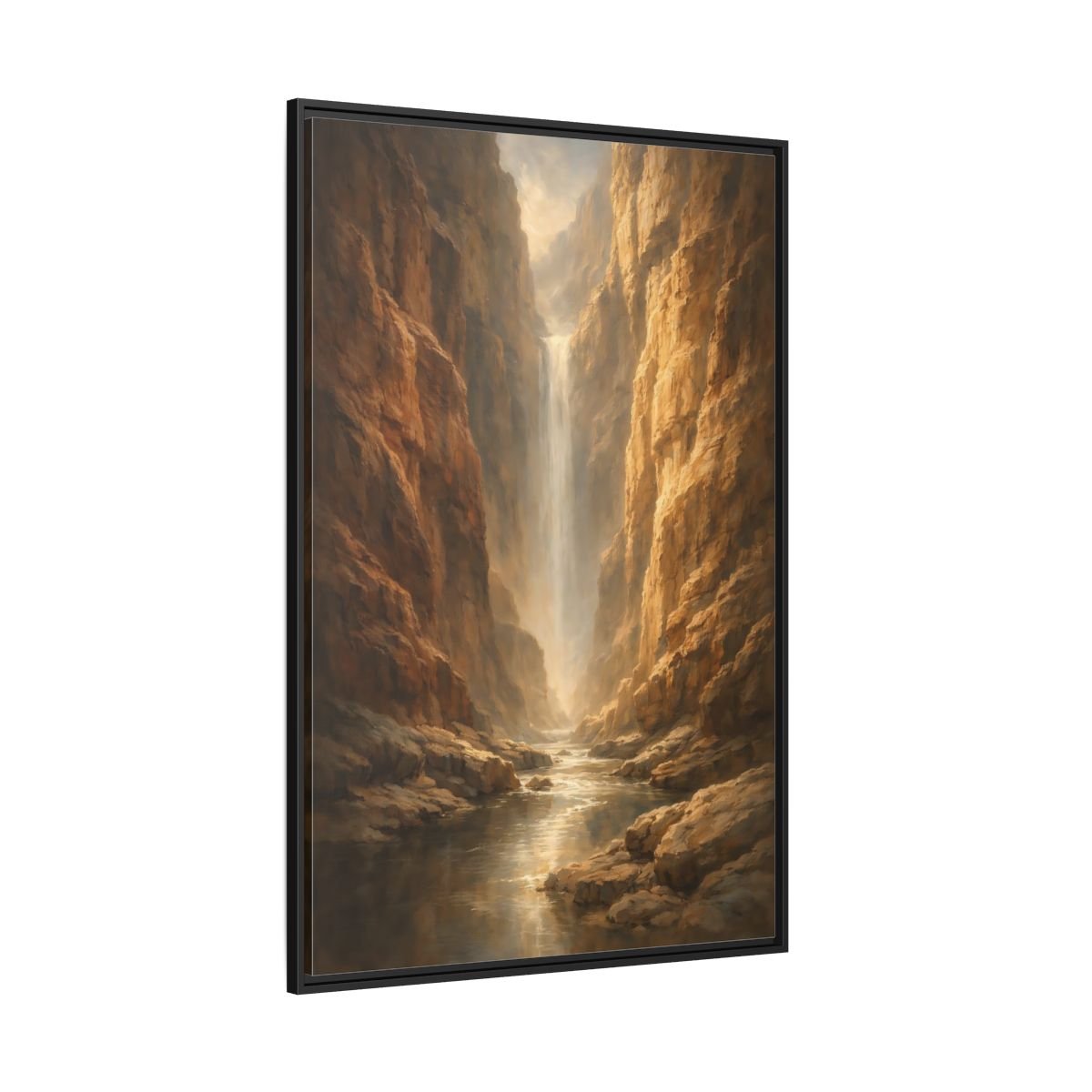Nature Canyon Waterfall Brown - Framed Canvas Wall Art Print - YesArtYes