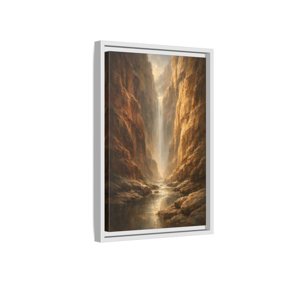 Nature Canyon Waterfall Brown - Framed Canvas Wall Art Print - YesArtYes