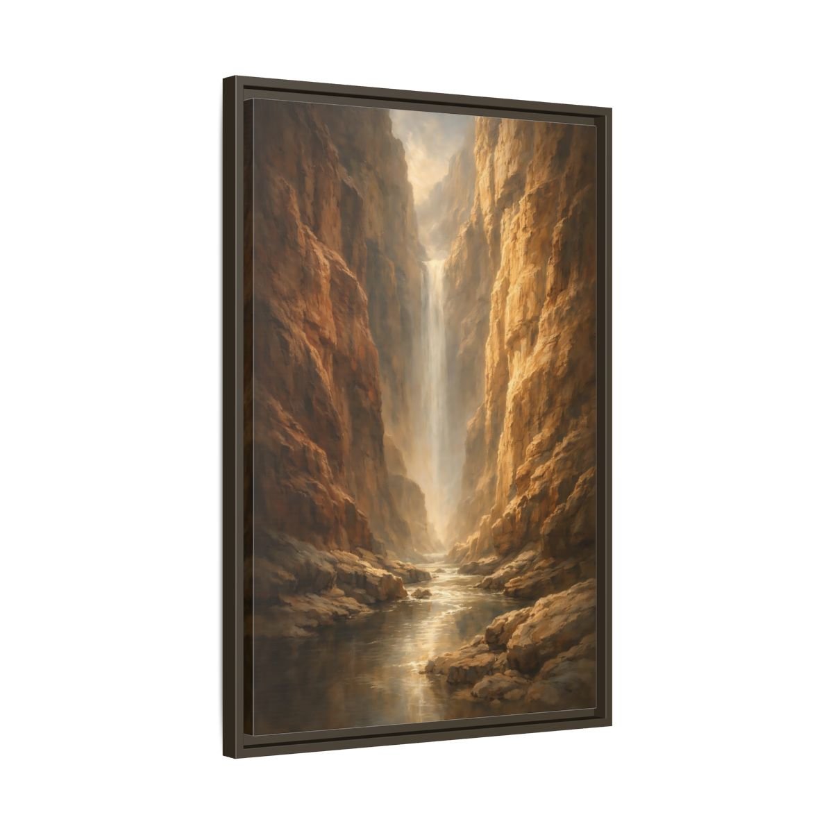 Nature Canyon Waterfall Brown - Framed Canvas Wall Art Print - YesArtYes
