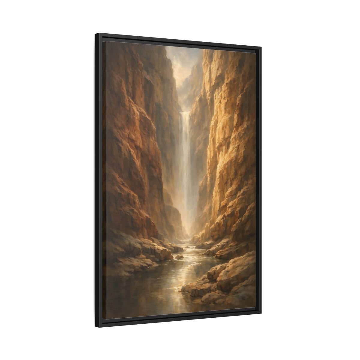 Nature Canyon Waterfall Brown - Framed Canvas Wall Art Print - YesArtYes