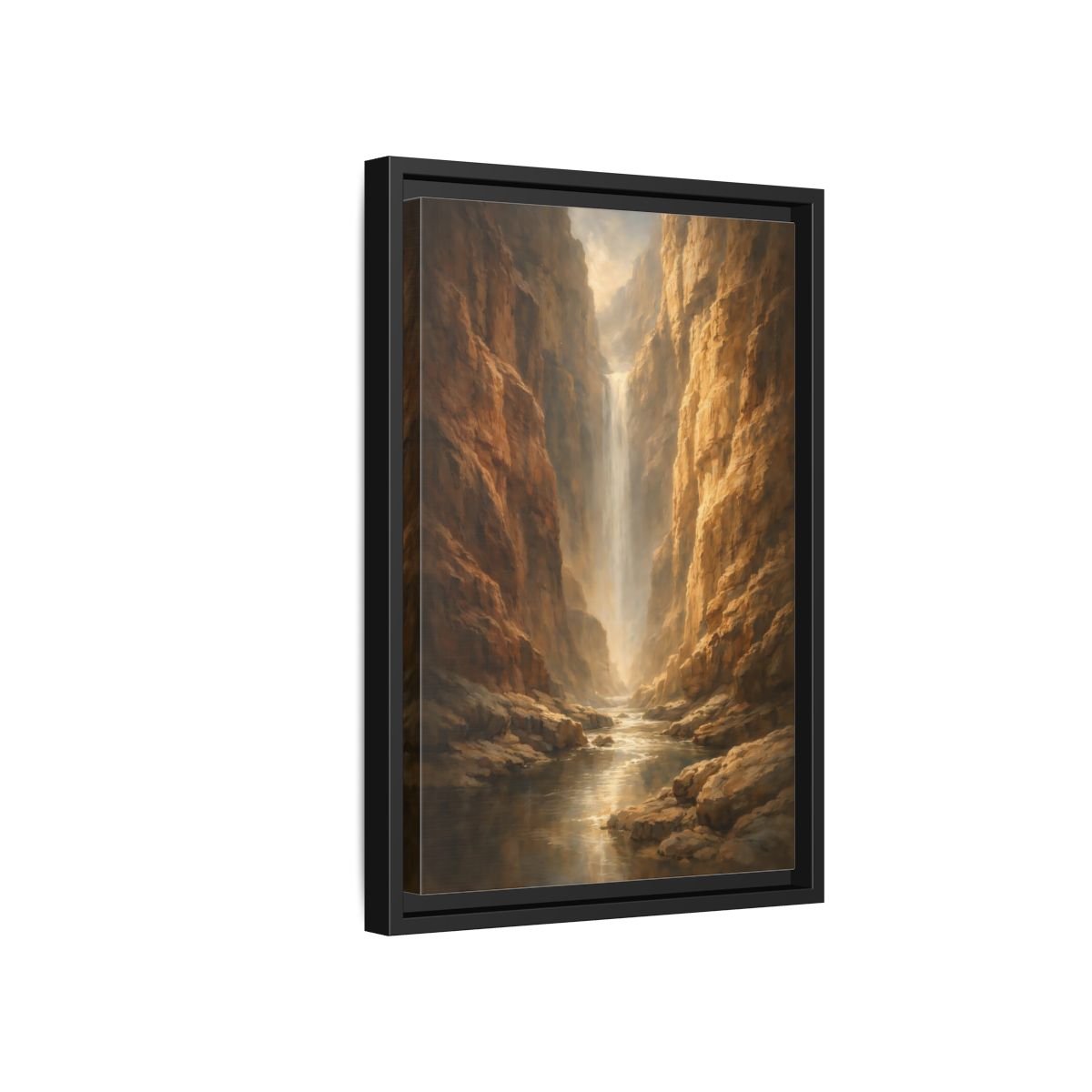 Nature Canyon Waterfall Brown - Framed Canvas Wall Art Print - YesArtYes