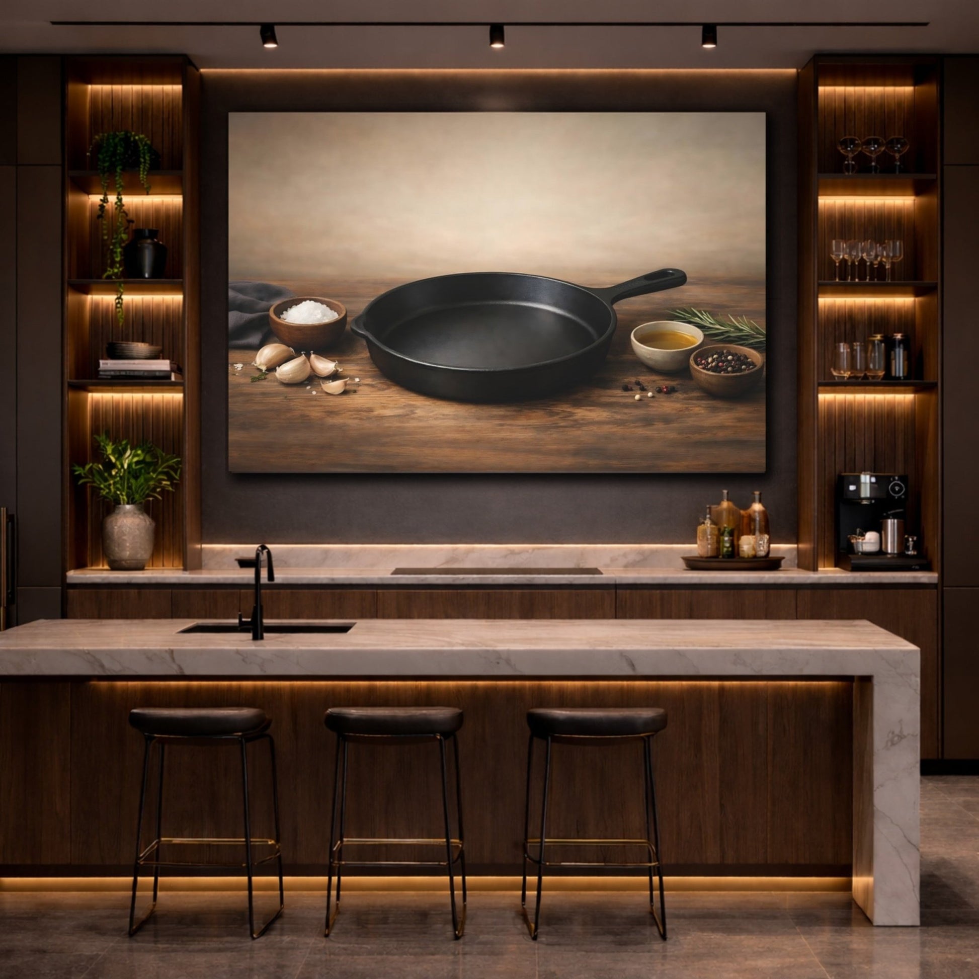 Nature Cast Iron Pan Brown And Black - Canvas Wall Art Print - YesArtYes