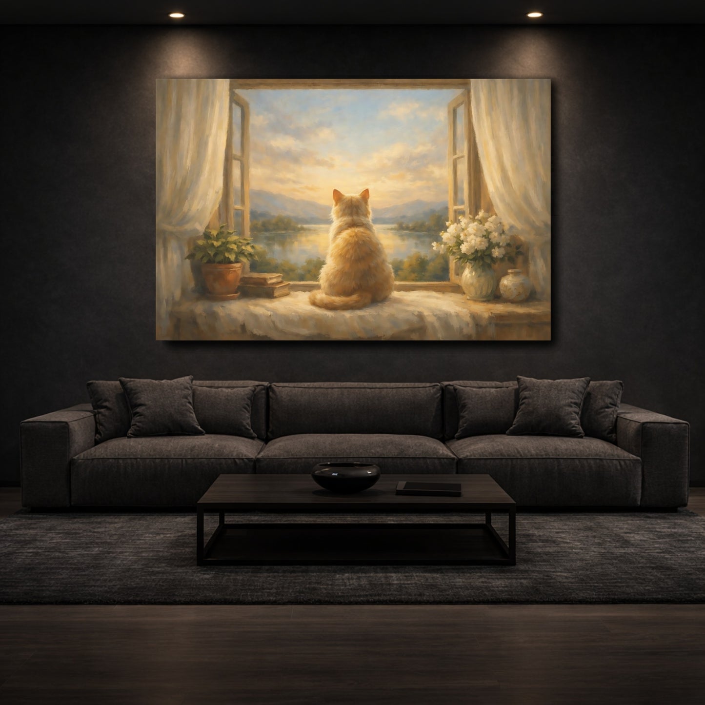 Mockup 2. Nature Cat Orange Cat Window shown as stretched canvas wall art