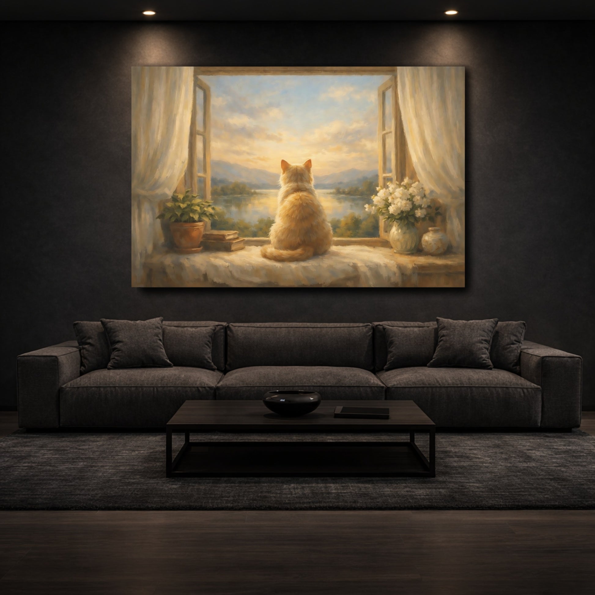 Mockup 2. Nature Cat Orange Cat Window shown as stretched canvas wall art