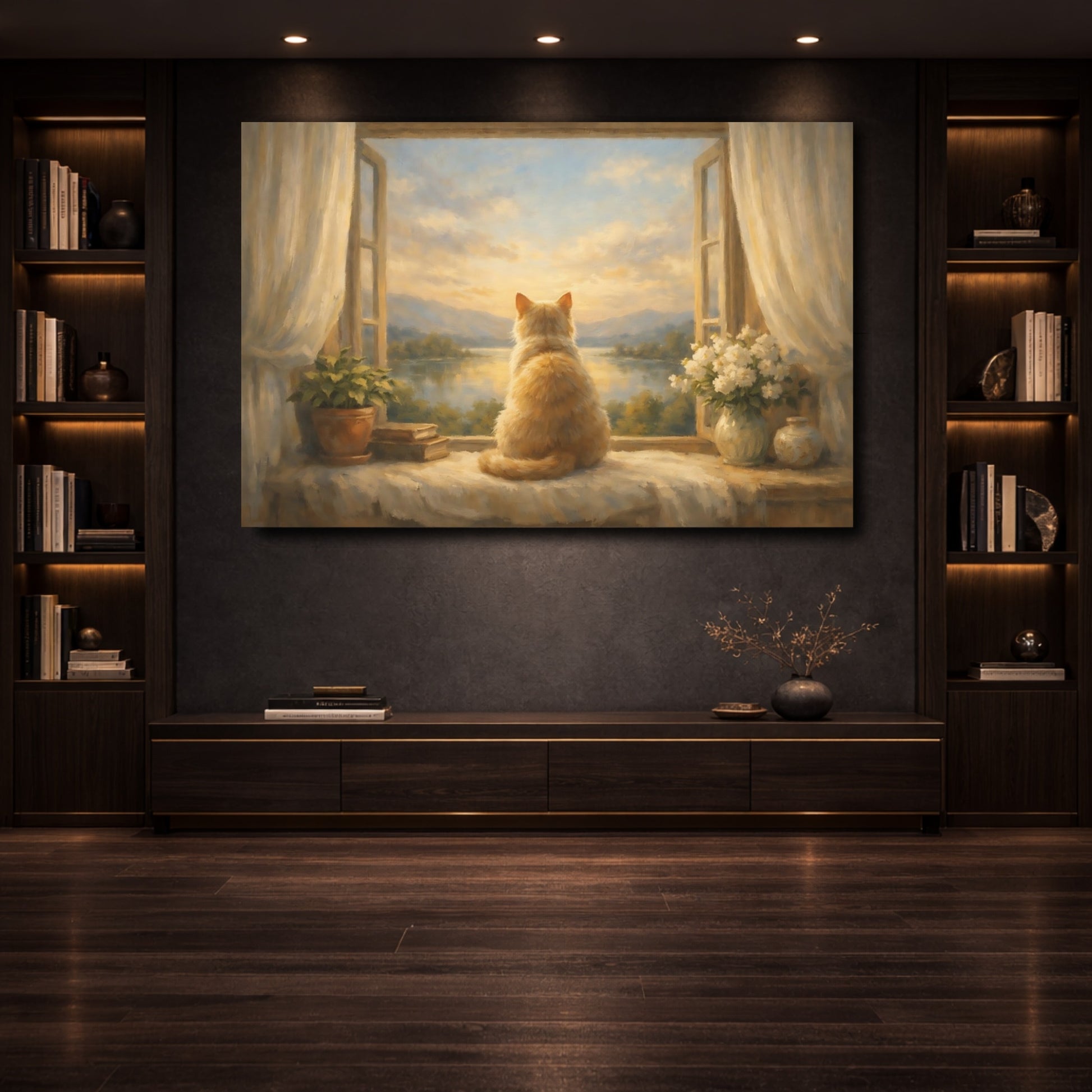 Mockup 3. Nature Cat Orange Cat Window shown as stretched canvas wall art