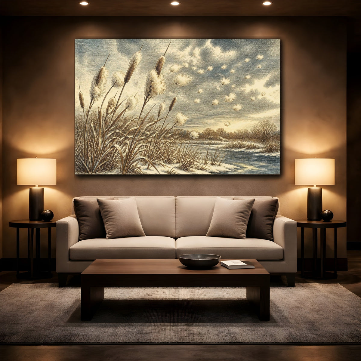 Mockup 2. Nature Cattails Winter Scene shown as canvas print