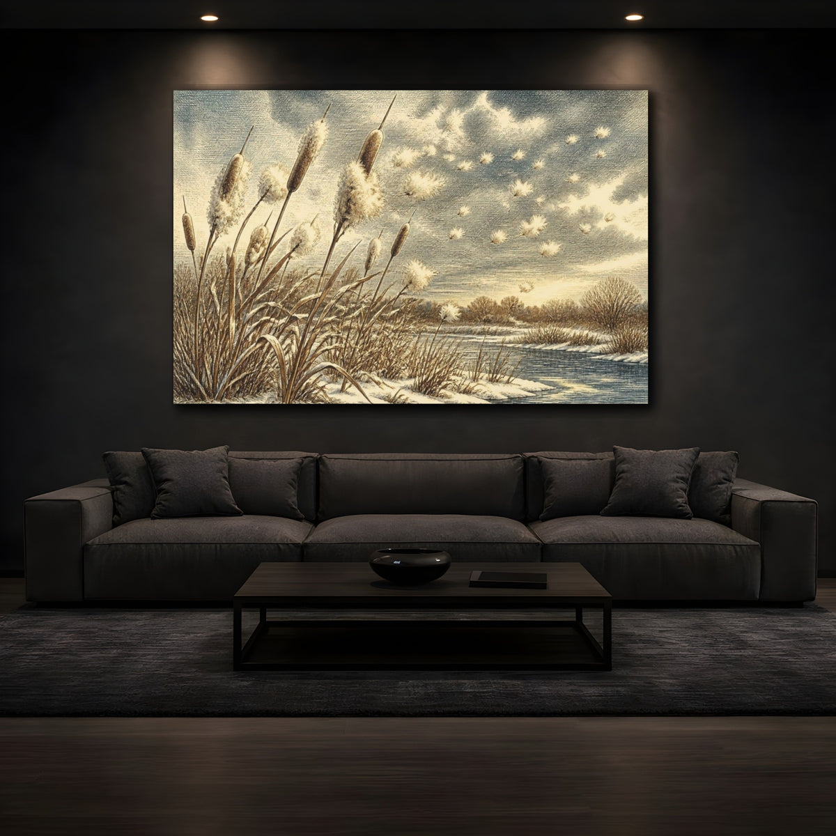 Mockup 3. Nature Cattails Winter Scene shown as canvas print