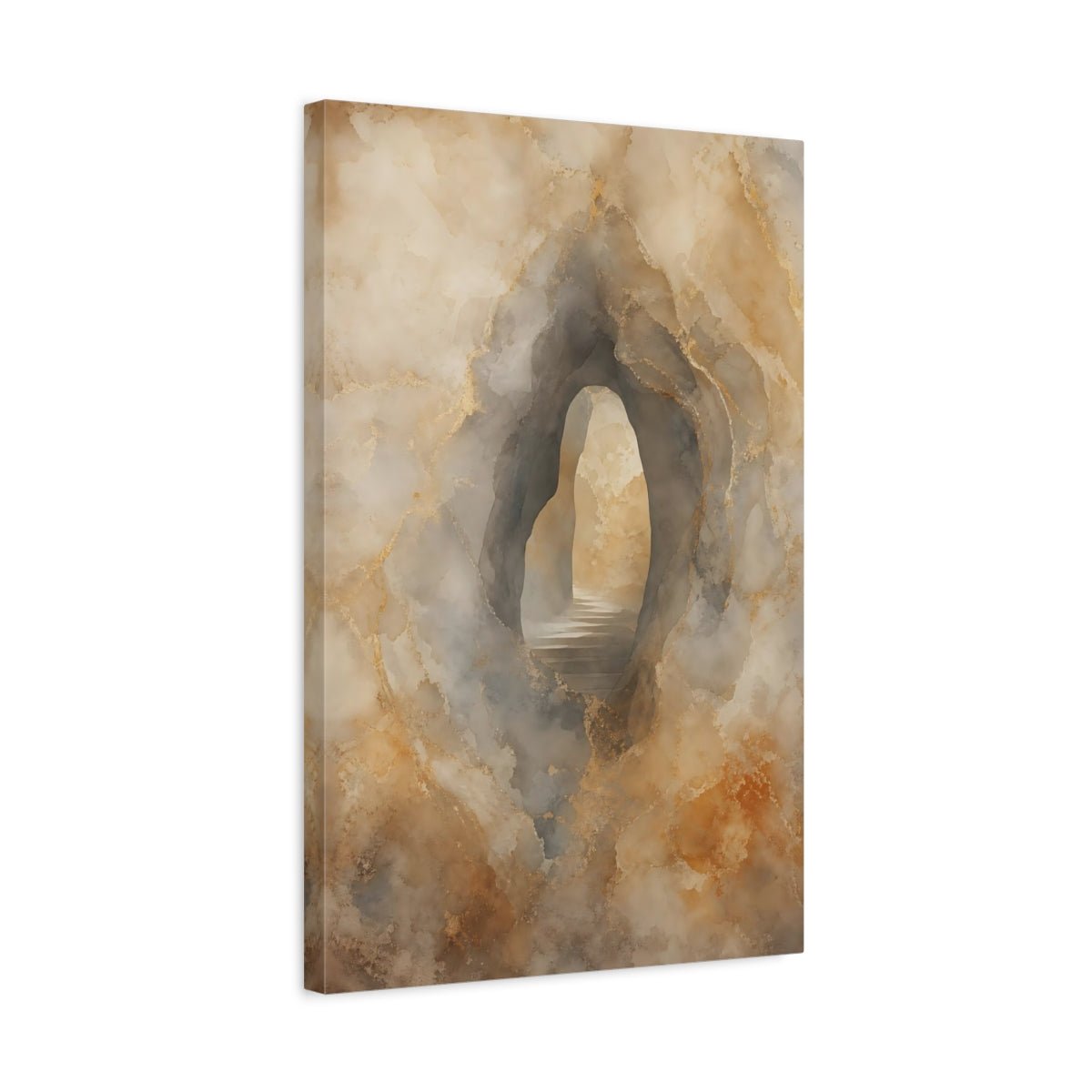 Nature Cave Entrance Gold And Neutral Canvas Print – Living Room, Above Sofa - YesArtYes