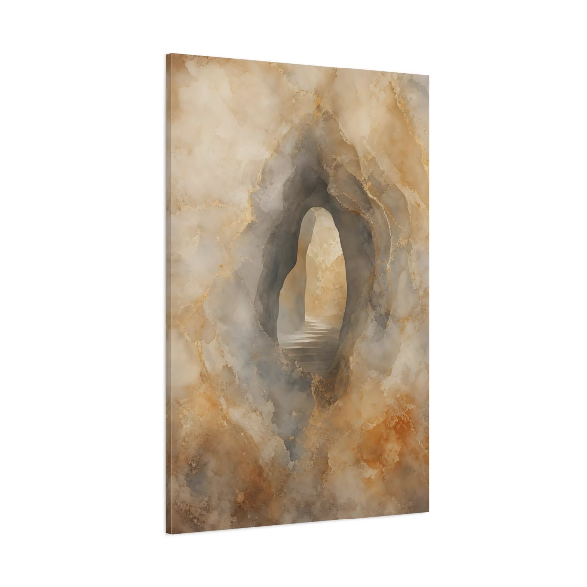 Nature Cave Entrance Gold And Neutral Canvas Print – Living Room, Above Sofa - YesArtYes