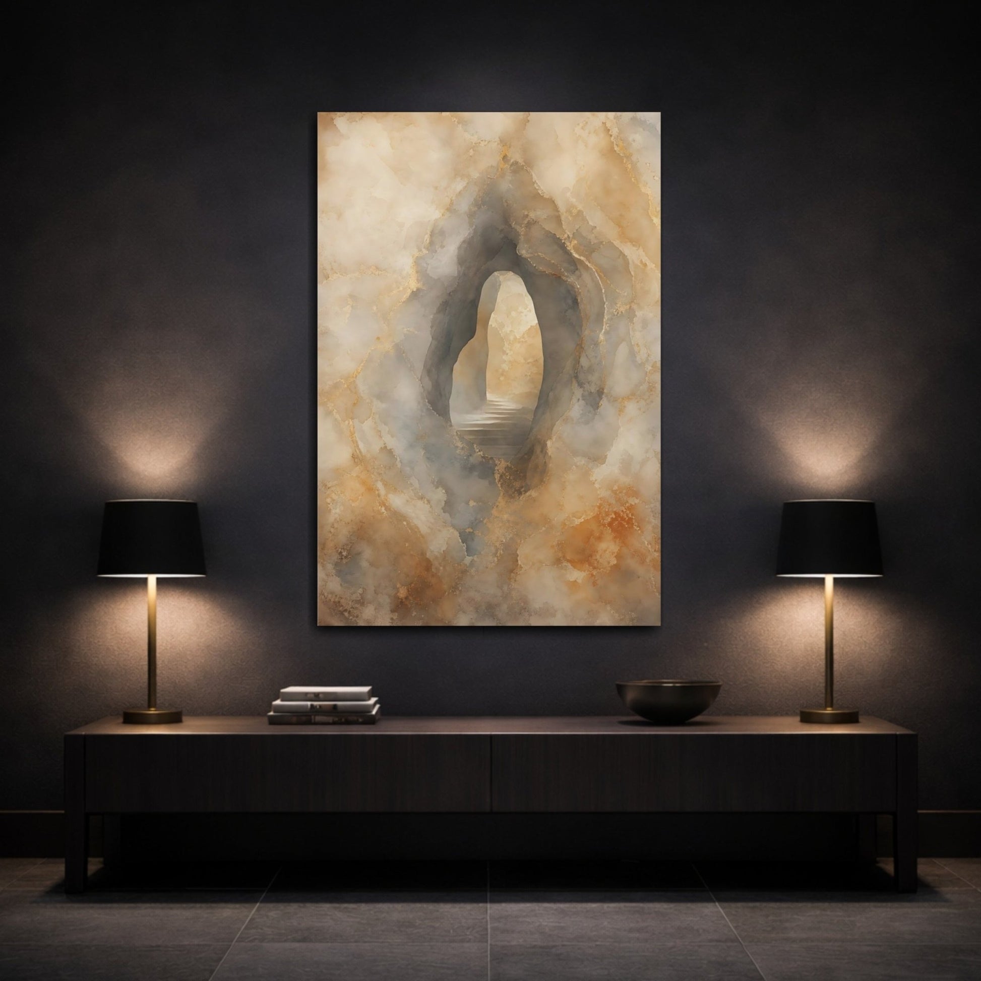 Nature Cave Entrance Gold And Neutral Canvas Print – Living Room, Above Sofa - YesArtYes