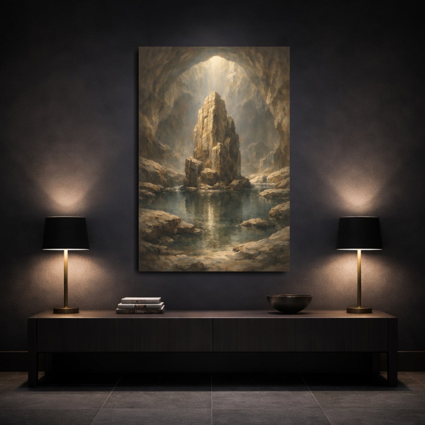 Mockup 2. Nature Cave Interior Cave Landscape shown as stretched canvas wall art