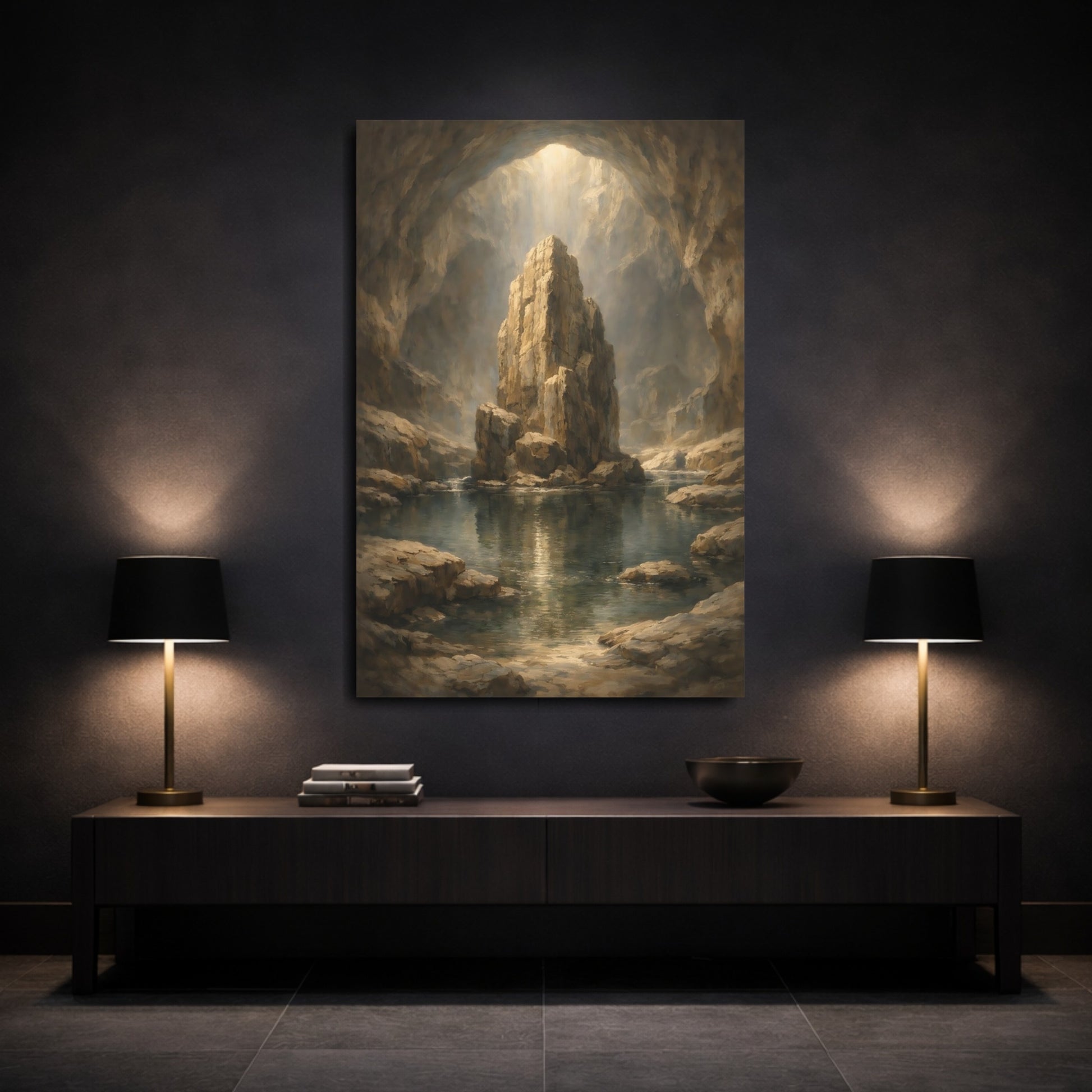 Mockup 2. Nature Cave Interior Cave Landscape shown as stretched canvas wall art