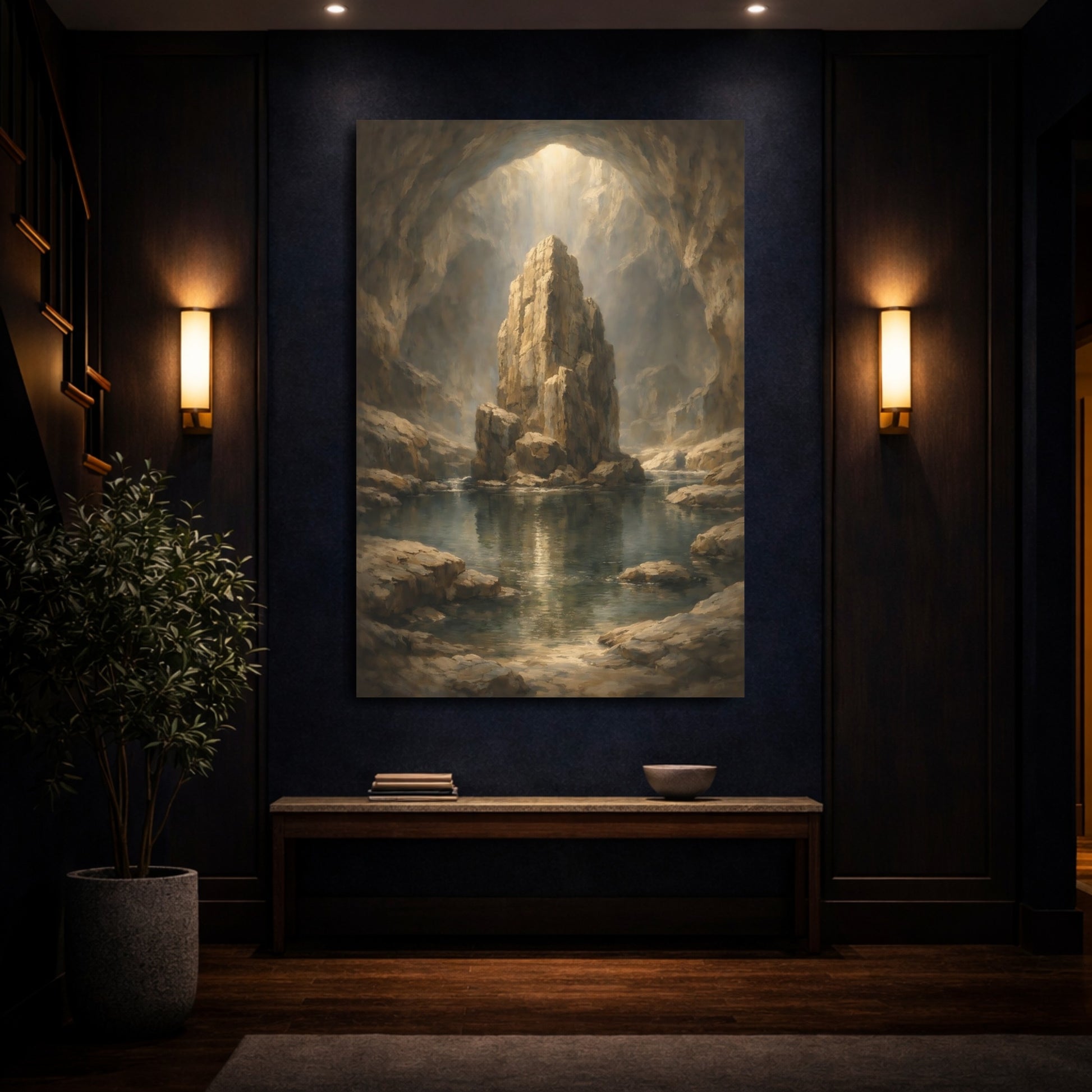 Mockup 3. Nature Cave Interior Cave Landscape shown as stretched canvas wall art