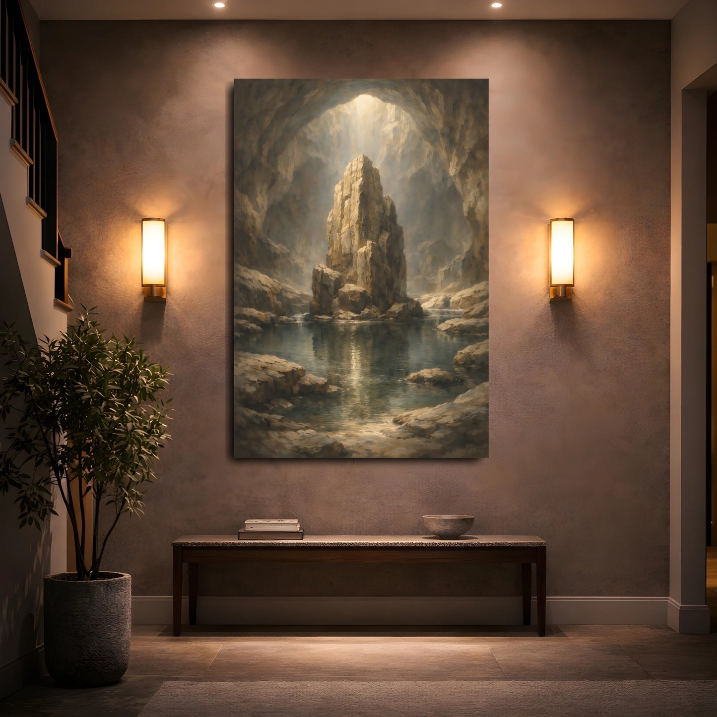 Mockup 4. Nature Cave Interior Cave Landscape shown as stretched canvas wall art