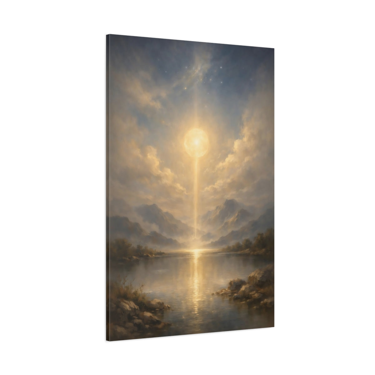 Main Mockup. Nature Celestial Beam Golden Light Landscape shown as stretched canvas wall art
